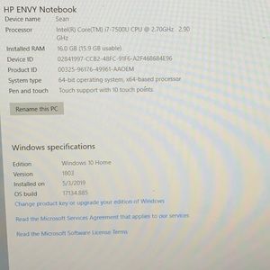 HP Envoy, i7 Core, 2.70GHZ/2.90 GHz, 16.0 GB
